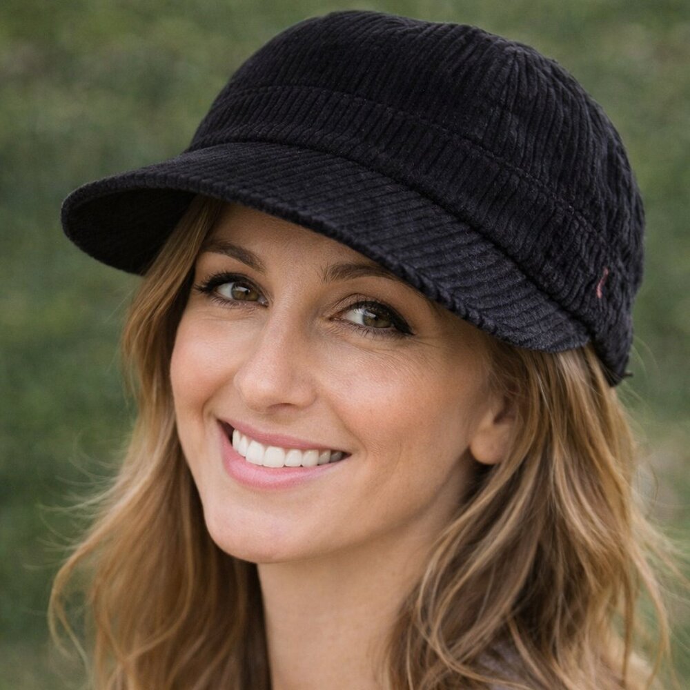 Ladies Black Corduroy Cap Velcro adjustable